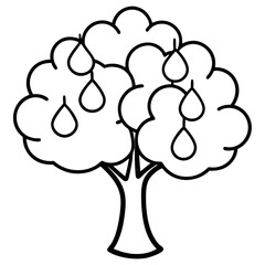 Black Line Drawing Pear Tree White Background tree drawing