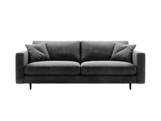 Obraz premium Elegant red leather couch with plush pillows, isolated on transparent background—perfect for modern interiors, furniture catalogs, or luxury living room designs.