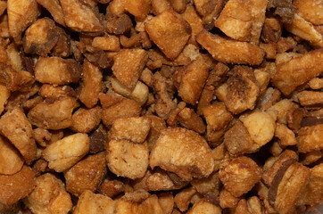 Close-up with many pork greaves