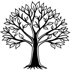 Obraz premium Hand Drawn Black Sycamore Tree Vector Illustration Simple Leaves Branches