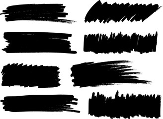 Marker Stroke Banner Label Hand Drawing Vector Set