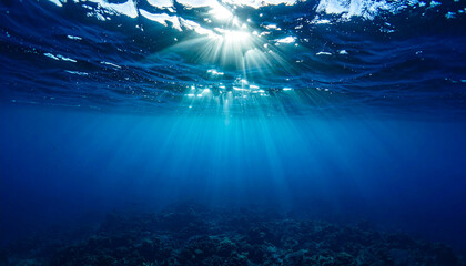 Sunbeams Illuminate Deep Ocean Underwater Scene Photo