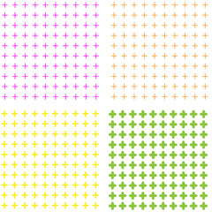 Colorful cross pattern grid collection in pink orange yellow green, geometric plus sign textures for modern design backgrounds