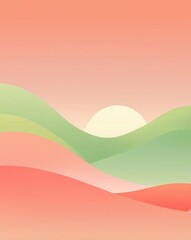 Obraz premium Pastel Sunrise Over Rolling Hills: A Serene and Minimalist Landscape Illustration