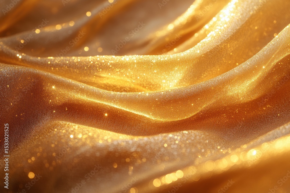 Aufkleber golden fabric with shimmering texture flowing elegantly in soft waves under warm lighting, creating 
