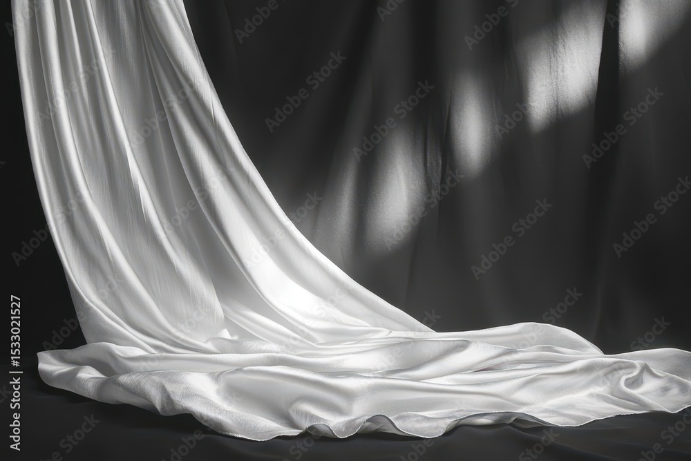 Poster elegant black fabric draping softly against a dark background during evening lighting setup