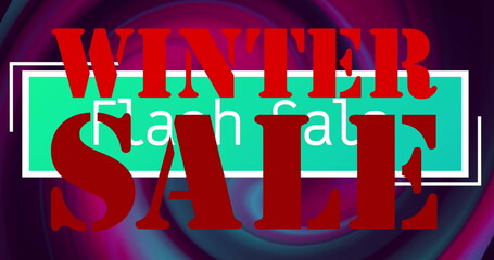 Displaying bold red WINTER SALE lettering on digital background, with green flash sale rectangle