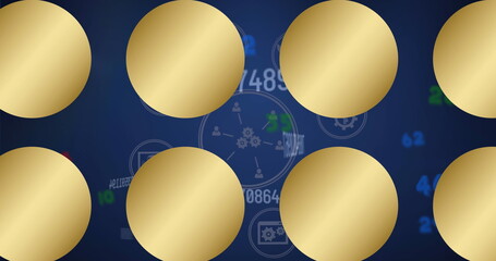 Displaying eight golden circles in two rows on dashboard, with interface icons and numeric readouts