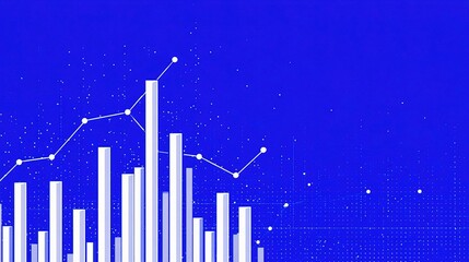 Minimalist White Bar Graph with Line Curve on Blue Background