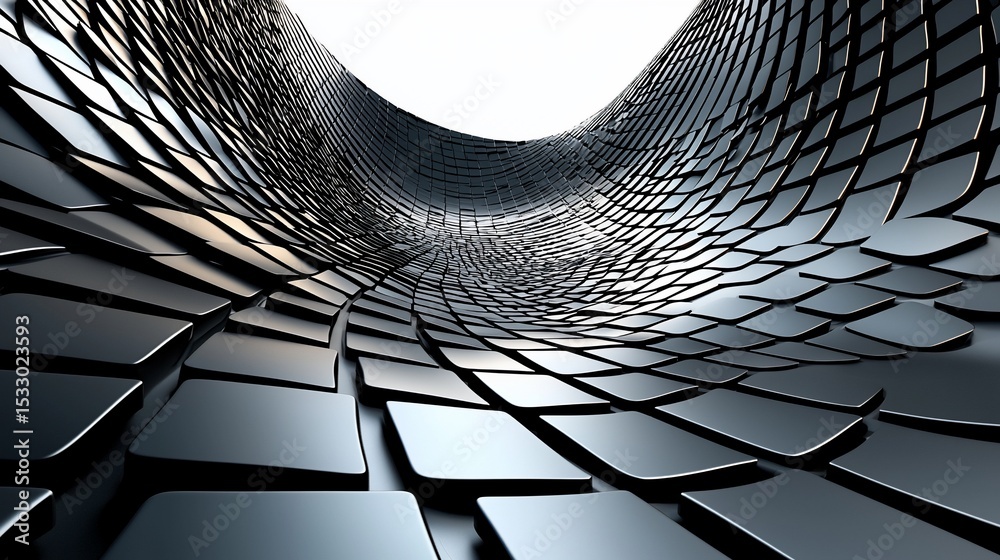 Fototapete captivating abstract metallic mosaic tunnel, a visual journey into reflective design