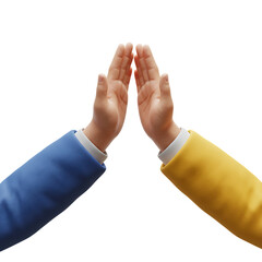 High Five Gesture with Blue and Yellow Sleeves on Transparent Background

