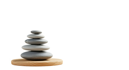 Zen Stone Stack on Wooden Base Isolated on White Background

