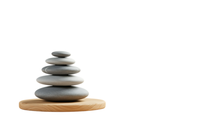 Zen Stone Stack on Wooden Base Isolated on White Background

