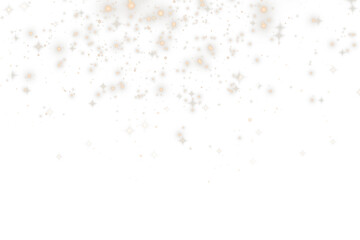 Christmas glowing bokeh confetti light and glitter texture overlay for your design. Festive sparkling gold dust png. Holiday powder dust for cards, invitations, banners, advertising.
