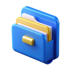 3d realistic blue folder icon with documents isolated on transparent background