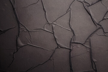 Empty crumpled crack wet beige white paper blank texture copy space wall background.