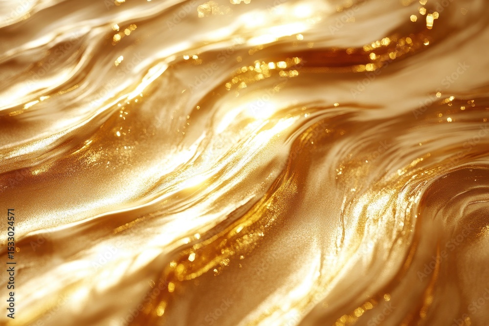 Poster Shimmering golden fabric folds catching light, creating a luxurious and vibrant texture in a close-up view