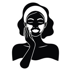 Woman applying face mask, Mental Health and Self Care. A stylish black and white silhouette of a woman applying a facial mask.