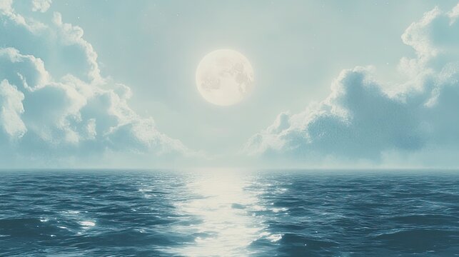 Calm ocean under a pale moonlight