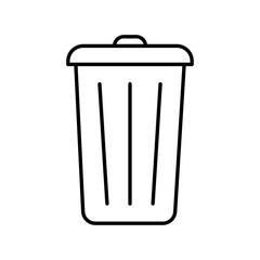Trash can icon in minimal black outline style. Simple monochrome pictogram. Waste and recycling concept. Design for icon, banner, poster, print, header, sticker. Vector illustration