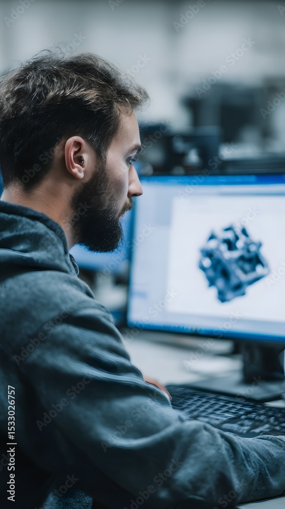 Poster mechanical design engineer modeling a new prototype with 3d software