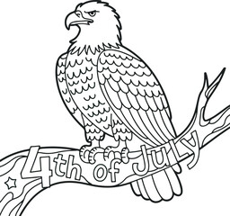 Fototapeta premium Bald Eagle perched on branch 4th of July banner bird