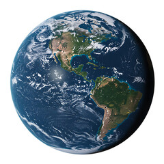 3D Earth Globe Showing North and South America on Transparent Background

