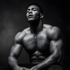 Muscular man resting between sets breathing heavily