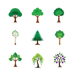 set of green trees