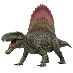 Ancient Sail-Backed Dimetrodon Roaring Isolated on Transparent Background


