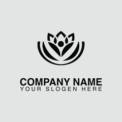 A stylized black lotus flower logo with a central figure, isolated on white background