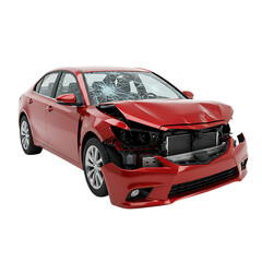 Damaged Car After Crash Accident on Transparent Background


