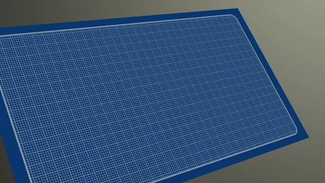 Animated empty plain blueprint technical drawing engineering planner graphical drawing graph paper used by designers and architects that animates on and off with a dark grey opaque background 4K