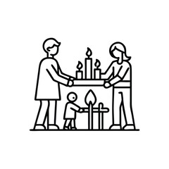 Family lighting candles together peaceful home celebration