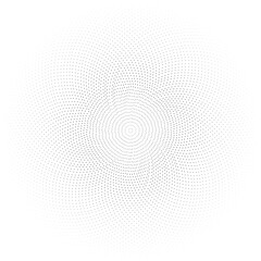 Circular shape with regular dotted rays forming a vortex, with lines tapering outwards.