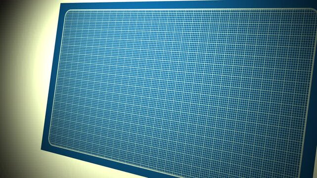 Animated empty plain blueprint technical drawing engineering planner graphical drawing graph paper used by designers and architects that animates on and off with a spotlight vignette background 4K