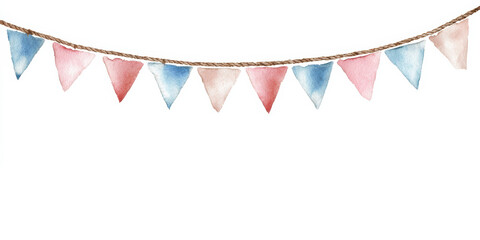 Colorful watercolor bunting and floral elements create a festive atmosphere for celebrations and events