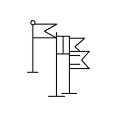 Line art illustration of flags on poles representing achievement milestones