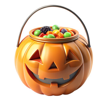3d pumpkin candy bucket on white