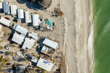 Hurricane Milton storm surge severe damage to waterfront house on Manasota Key, Florida. Destroyed...