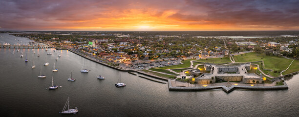 St. Augustine, Florida travel destination old city. Historical fort Castillo de San Marcos,...