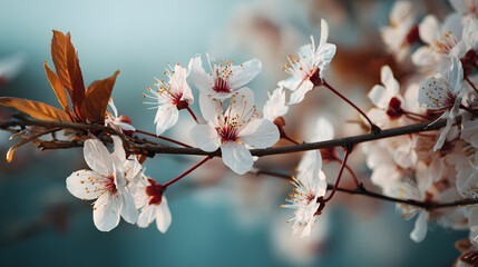 Obraz premium Delicate white blossoms on a branch springtime nature beauty