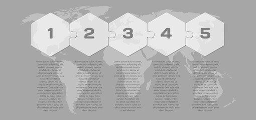 Puzzle diagram infographic process on 5 steps