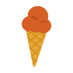 Cartoon-style flat illustration of an ice cream cone with two scoops and a waffle cone, perfect for summer and dessert themes. Vector illustration