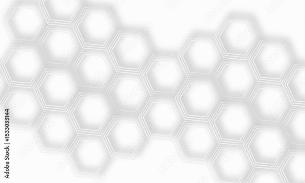 Aufkleber  cluster with soft shadows Blurred white honeycomb pattern with soft edges and subtle gray lines creating a geometric design.