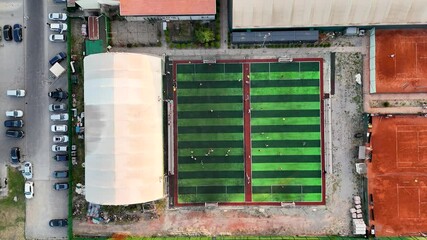 Novi Sad, Serbia - June 11, 2025: Aerial view of football fields