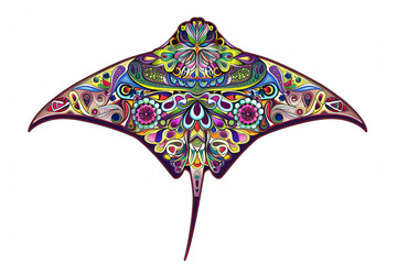 Stingray Indian art. A stylized stingray in watercolor technique. Stingray island indigenous art