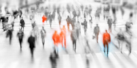 Obraz premium Abstract city crowd with red color accent and motion blur
