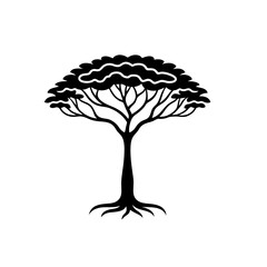 Stylized Black Acacia Tree Flat Crown Desert Silhouette