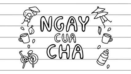 Artistic hand drawn vietnamese father's day illustration featuring cultural elements and text display